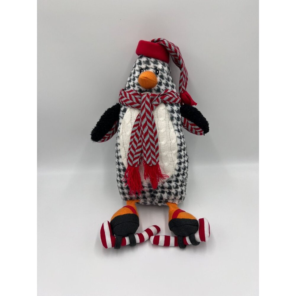 Pier One 1 Imports Plush Holiday Penguin Hat & Scarf Houndstooth Ice-skates 18"